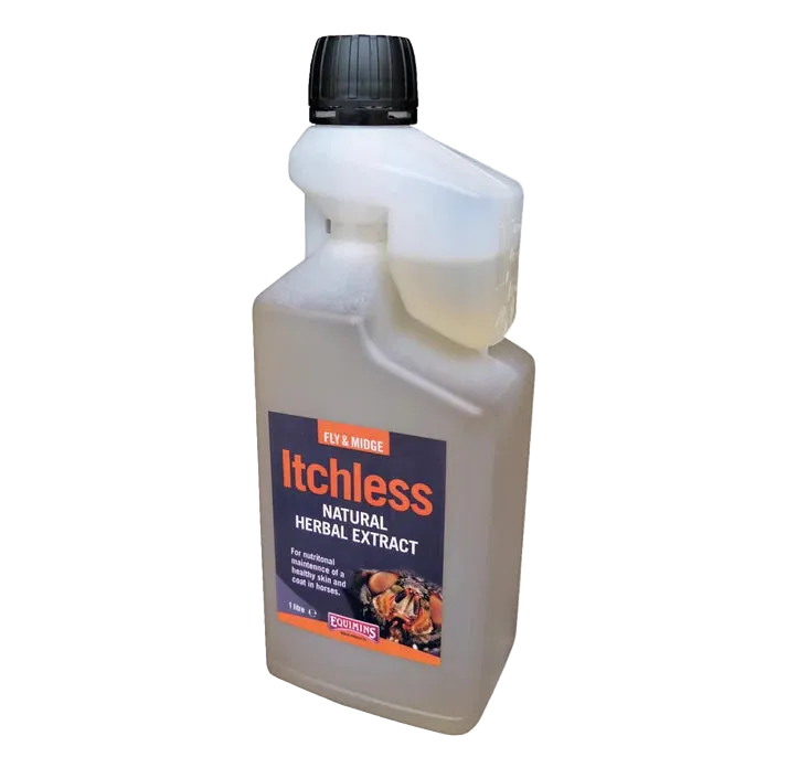 Bottle of Itchless natural herbal extract on a white background