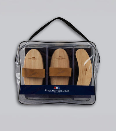 Horse grooming kit with brushes and shine mitt