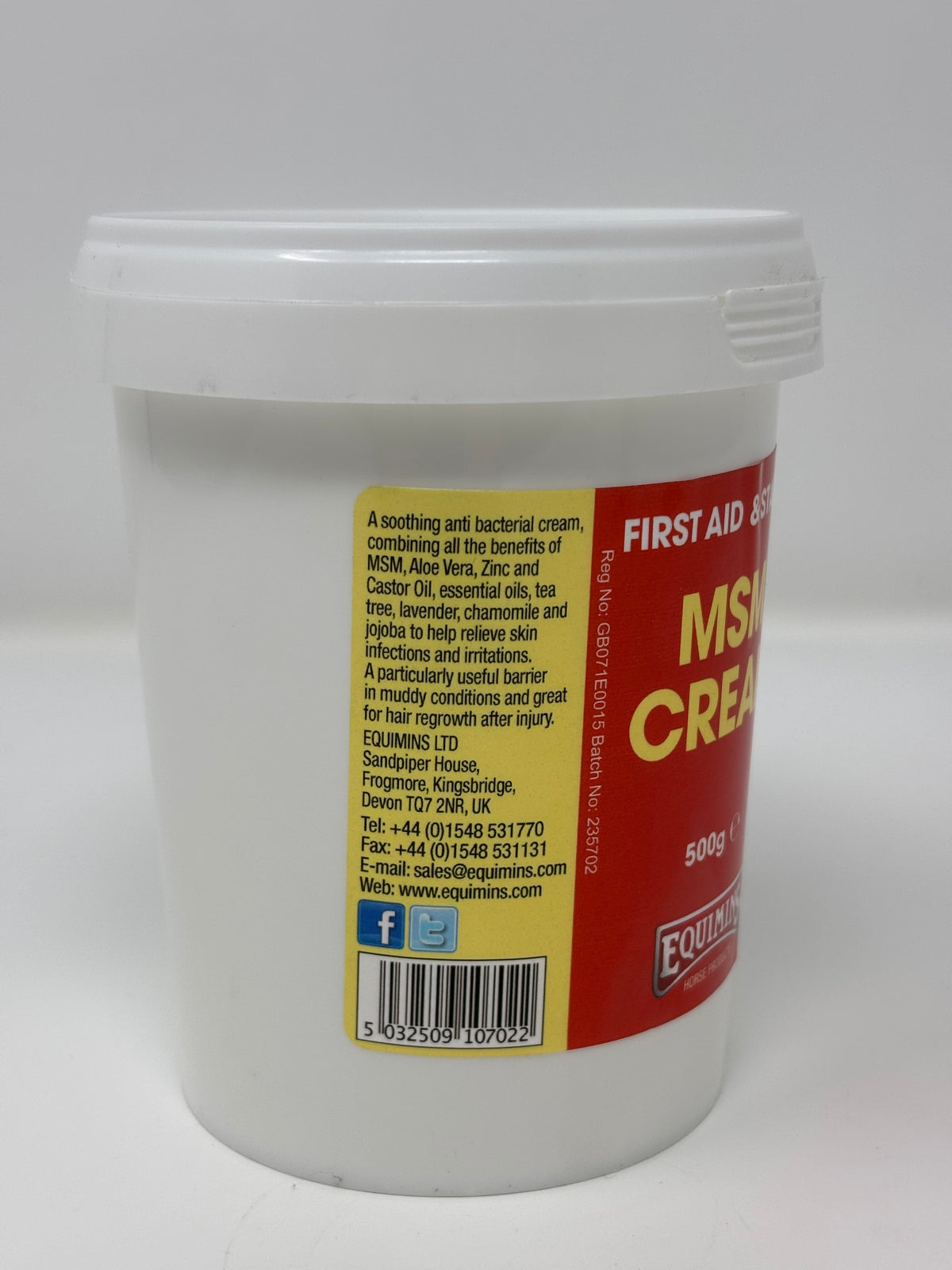Ingredients list of 500g tub of MSM Cream
