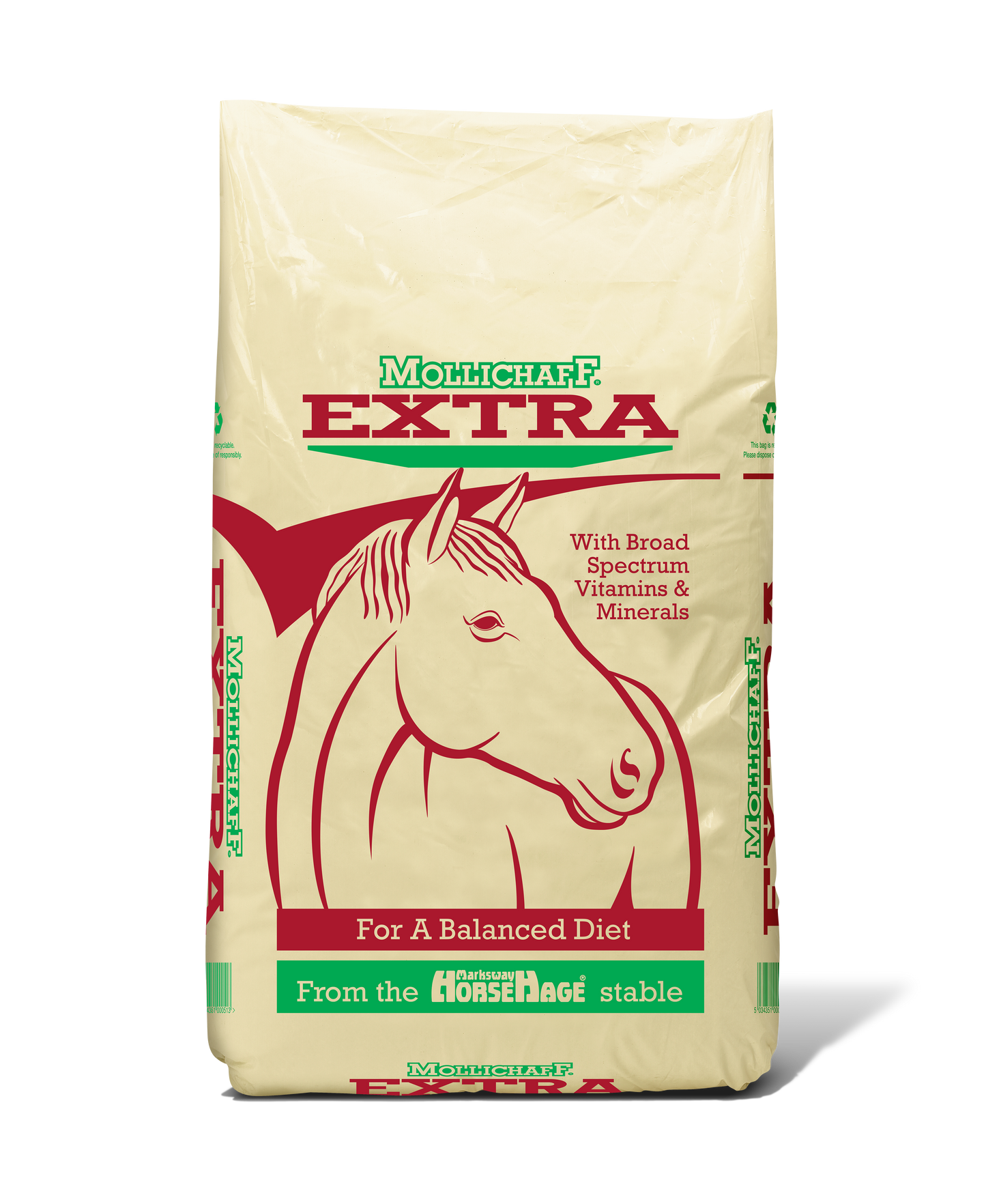 Mollichaff Extra horse feed bag with a horse illustration on a white background