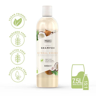 Bottle of Wahl Oatmeal Essence Shampoo for horses – gentle skin and coat wash