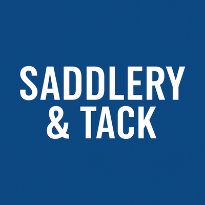 Saddlery & Tack category title on blue background.