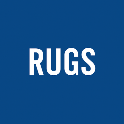 RUGS category title on blue background.