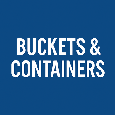 Buckets & Containers category header text on blue background for equestrian store.