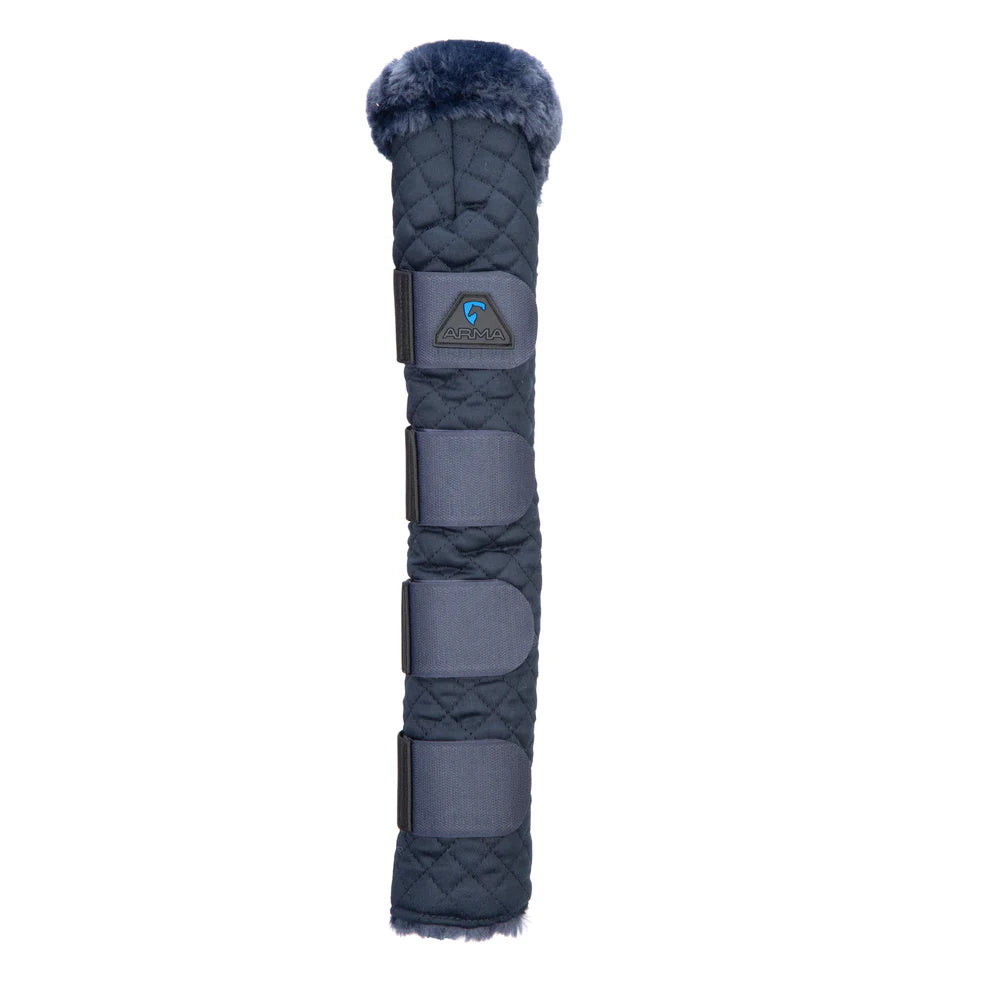 Quilted horse tail guard with fur top on a white background