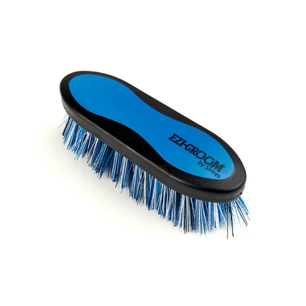 Blue grooming brush with 'Ezi-Groom' branding on a white background