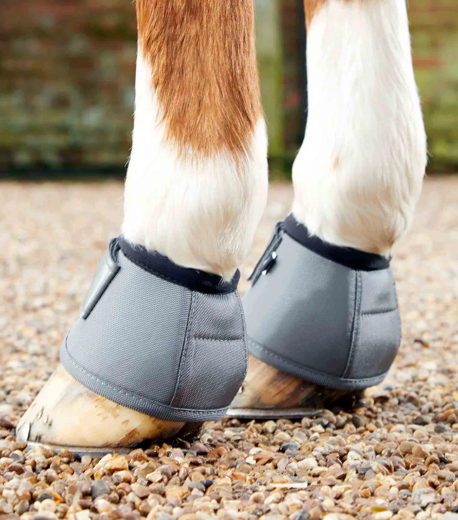 Grey Premier Equine Overreach boots on horses hoof
