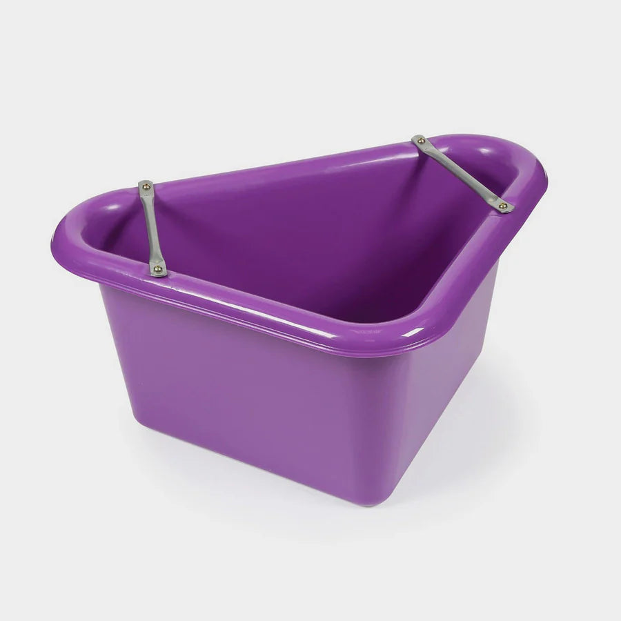 Shires EZI-KIT Corner Manger plastic frost-proof stable corner feed tub with anti-waste bars, shown in purple