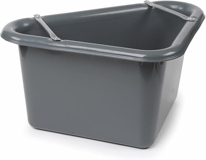 Shires EZI-KIT Corner Manger plastic frost-proof stable corner feed tub with anti-waste bars, shown in grey