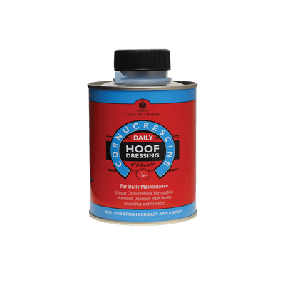 Cornucrescine Daily Hoof Dressing can on a black background