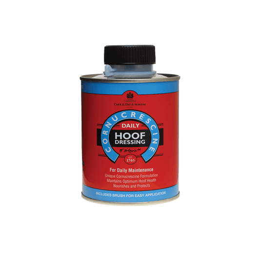 Cornucrescine Daily Hoof Dressing can on a black background