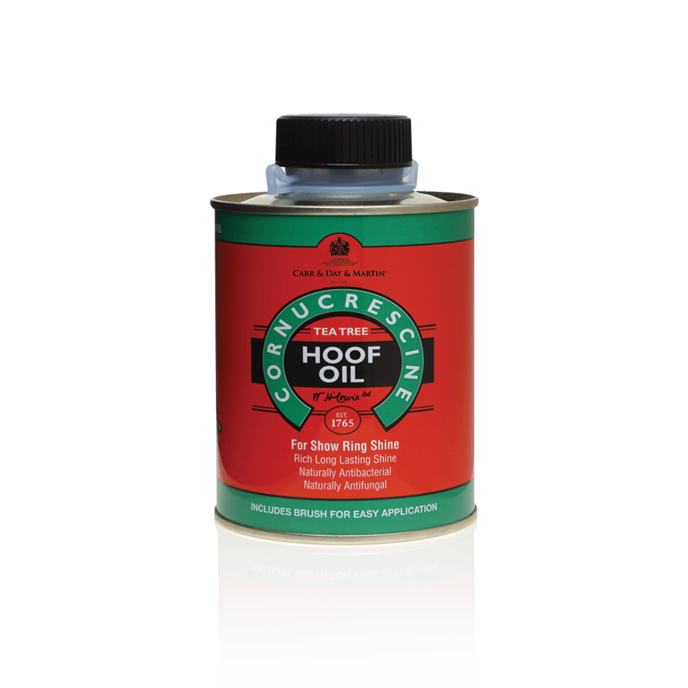 Cornucrescine Hoof Oil can with red label on a white background