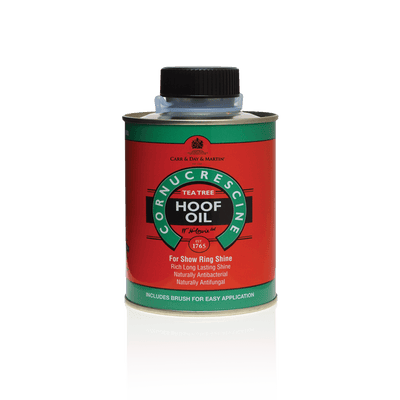 Cornucrescine Hoof Oil can with red label on a white background