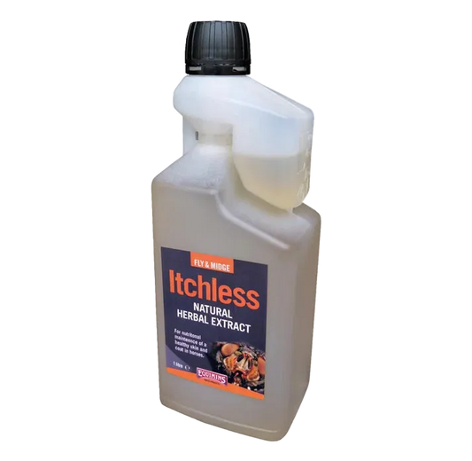 Bottle of Itchless natural herbal extract on a white background