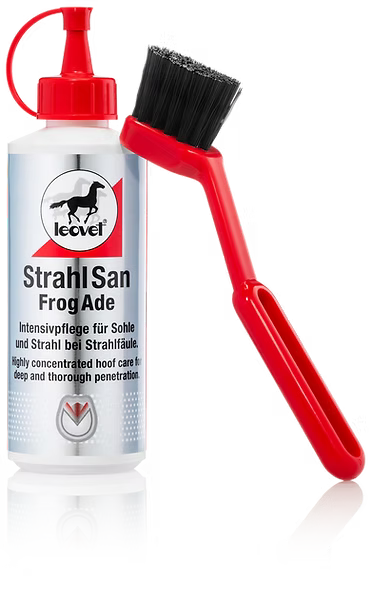 Leovet StrahlSan frog and sole hoof care lotion with brush