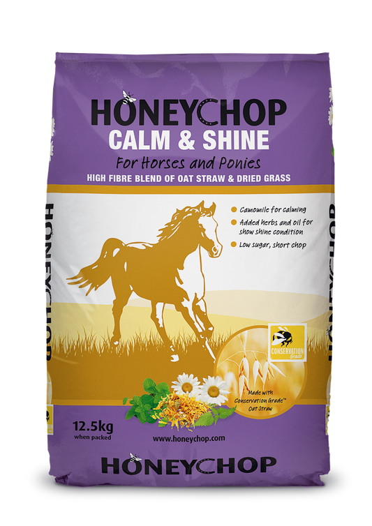 Honeychop Calm & Shine horse feed bag on a white background