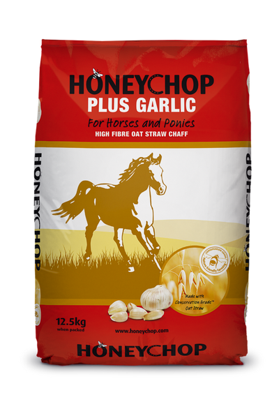Honeychop Plus Garlic horse feed bag on a white background