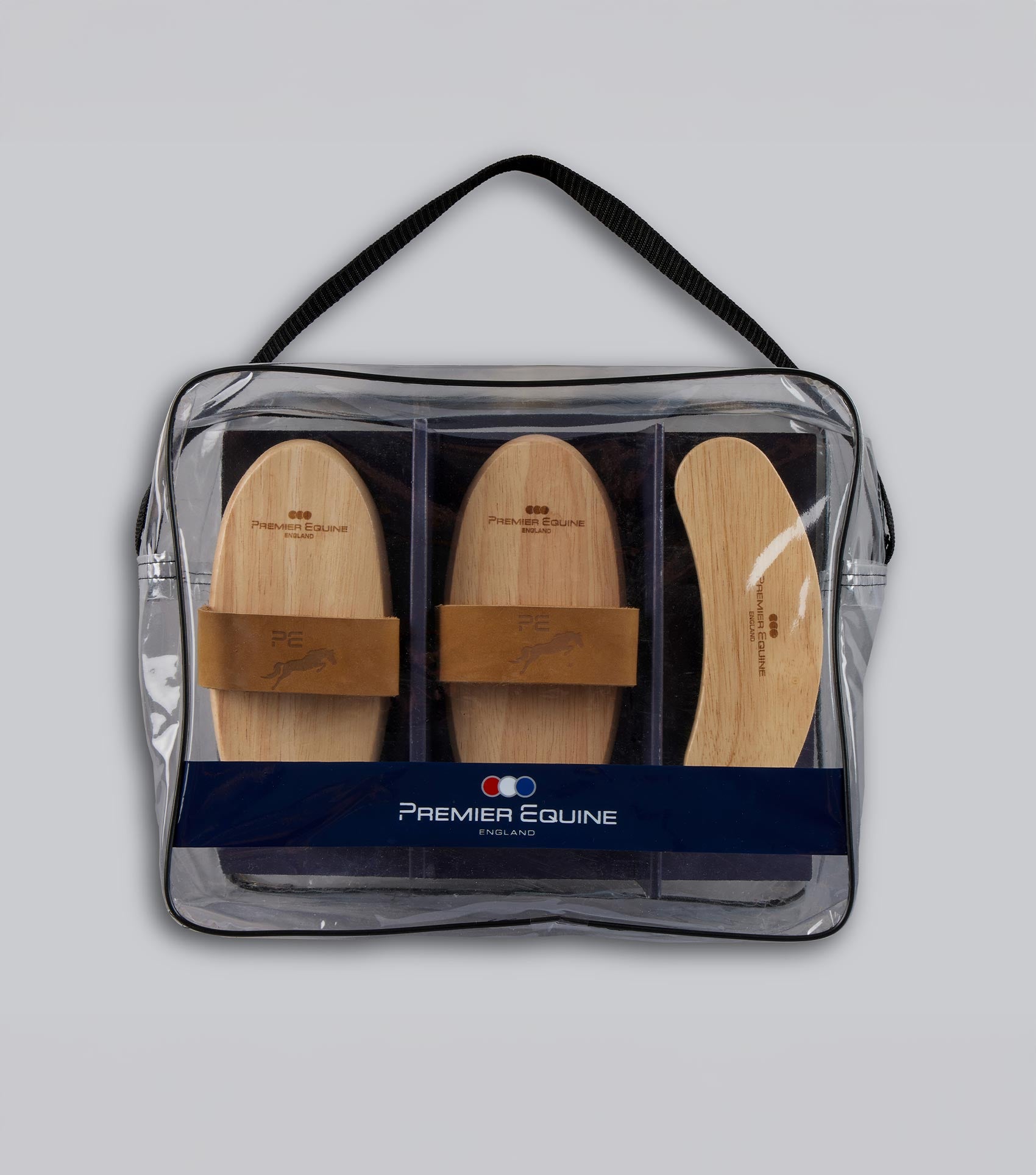 Horse grooming kit with brushes and shine mitt
