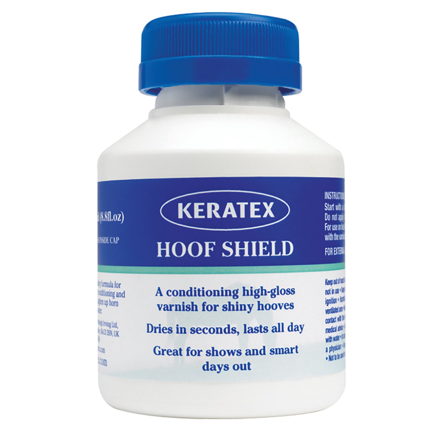 Keratex Hoof Shield bottle with blue cap and label on a white background