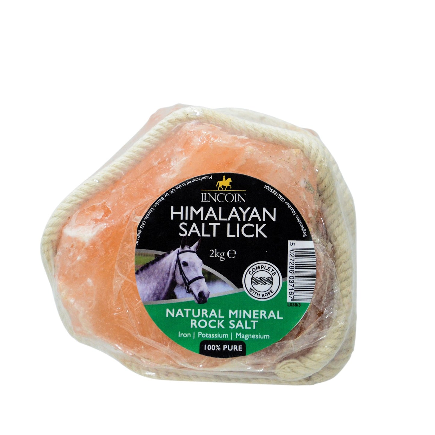 Himalayan salt lick packaging with a horse label on a white background