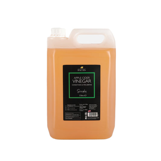 5L container of apple cider vinegar with a label on a white background