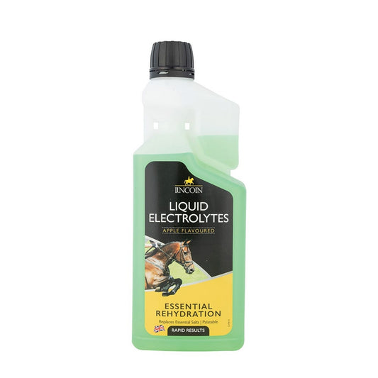 Bottle of Lincoln Liquid Electrolytes for horses on a white background