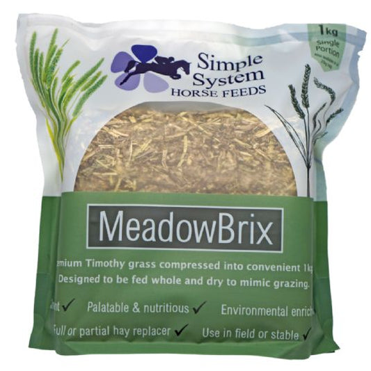 Package of Simple System Horse Feeds MeadowBrix on a white background