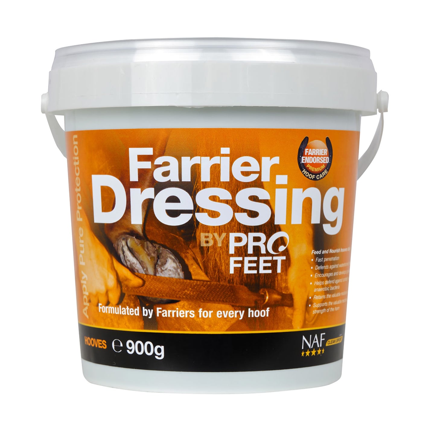 Bucket of Farrier Dressing by Pro Feet on a white background