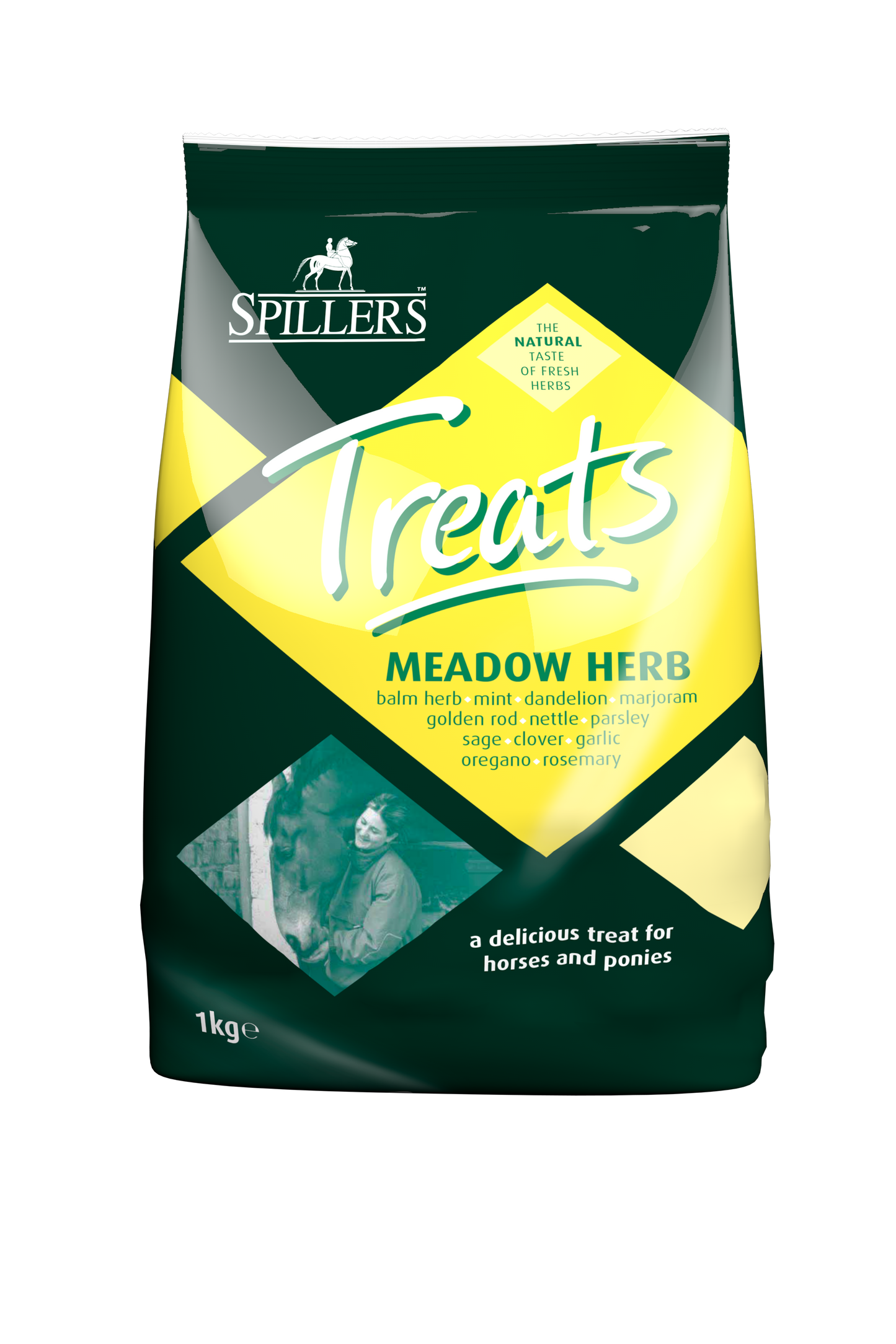 Spillers Treats Meadow Herb package for horses and ponies on a white background