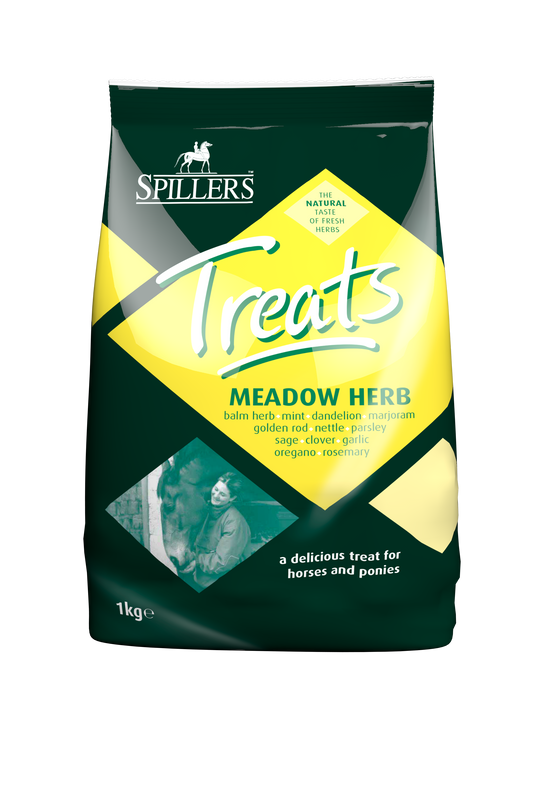 Spillers Treats Meadow Herb package for horses and ponies on a white background