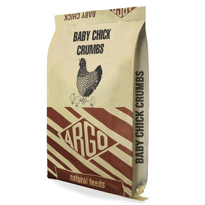 Bag of Argo Baby Chick Crumbs on a white background