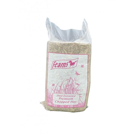 A bag of Feams Dust Extracted Premium Chopped Hay for birds, shown against a plain white background.