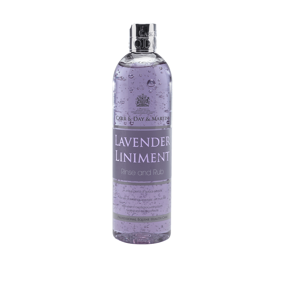 Bottle of lavender liniment on a white background