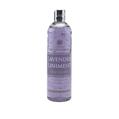 Bottle of lavender liniment on a white background