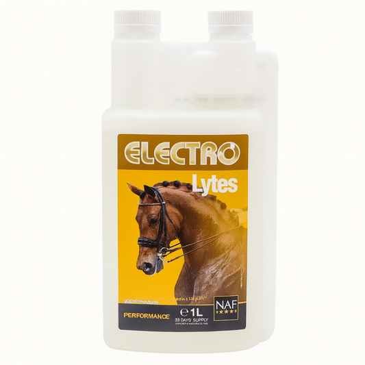 Bottle of NAF Electro Lytes 1L electrolyte supplement for horses