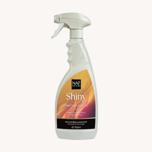 Spray bottle labeled 'Shiny' with NAF branding on a white background