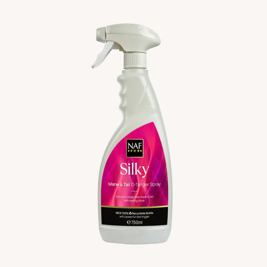 NAF Silky Mane & Tail Conditioner Spray bottle on a white background