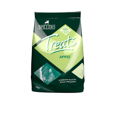 Bag of Spillers Treats Apple for horses on a white background
