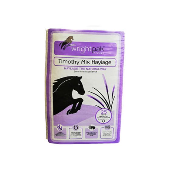Wrightpak Timothy Mix Haylage package with a horse silhouette on a white background