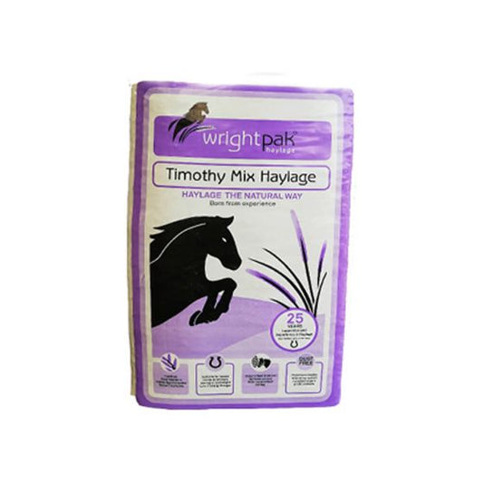 Wrightpak Timothy Mix Haylage package with a horse silhouette on a white background